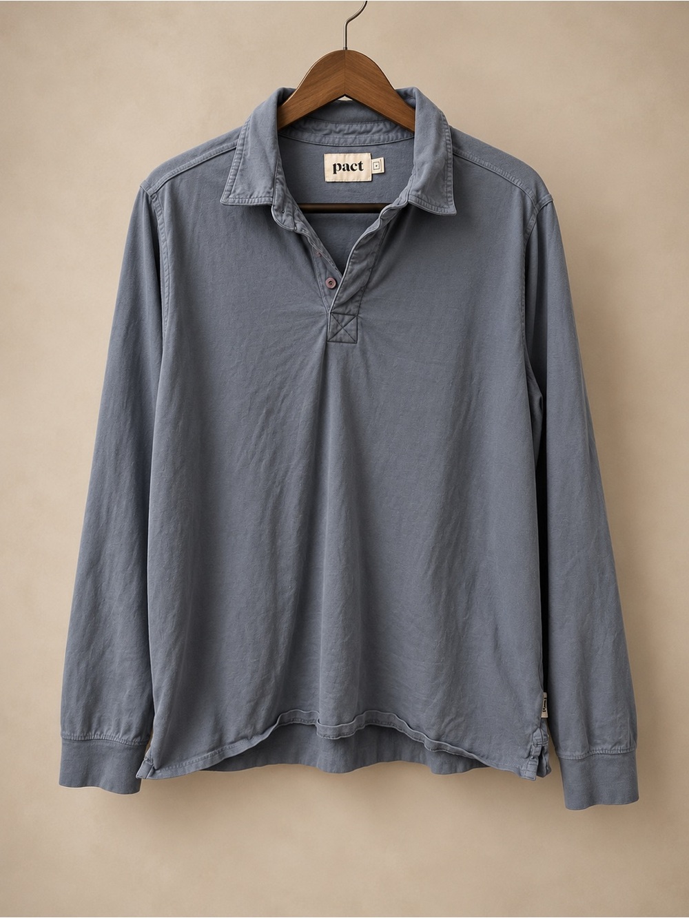 PACT | Blue-Gray Collared Organic Cotton Pullover Top Long Sleeve